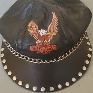 Black Leather Harley Davidson Motorcycle Cap